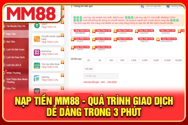 Nạp Tiền MM88 - Quá Trình Giao Dịch Dễ Dàng Trong 3 Phút